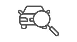Fahrzeug mit Lupe als Symbol für die Suche nach dem passenden Mietwagen.