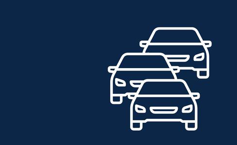 Weiße Symbole von drei Fahrzeugen auf dunkelblauem Hintergrund als Darstellung der Fahrzeugauswahl