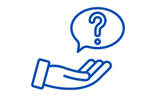 Hand mit Fragezeichen in einer Sprechblase als Symbol für eine Mietanfrage.